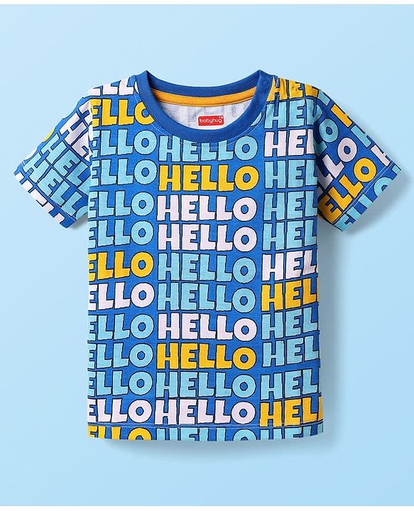 Babyhug Cotton Knit Half Sleeves Striped T-Shirts with Text Print Pack of 3 - Orange Blue & Yellow