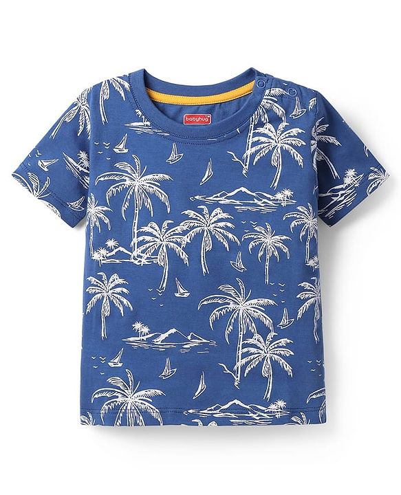Babyhug Cotton Knit Half Sleeves T-Shirts With Stripes & Animal Print Pack Of 3 - Blue & Yellow