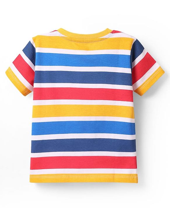 Babyhug Cotton Knit Half Sleeves T-Shirts With Stripes & Animal Print Pack Of 3 - Blue & Yellow