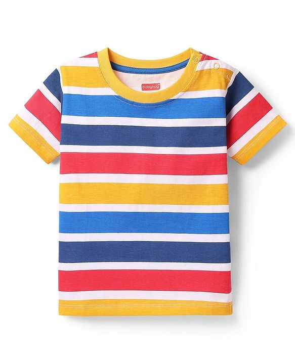 Babyhug Cotton Knit Half Sleeves T-Shirts With Stripes & Animal Print Pack Of 3 - Blue & Yellow