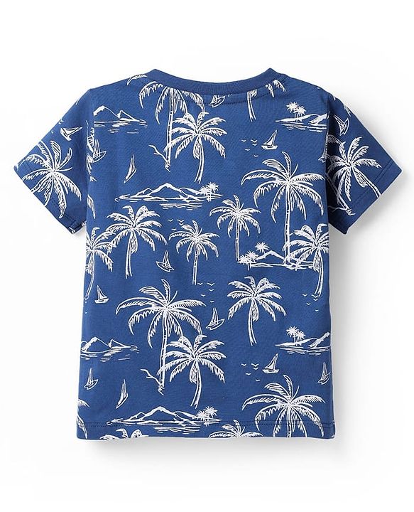 Babyhug Cotton Knit Half Sleeves T-Shirts With Stripes & Animal Print Pack Of 3 - Blue & Yellow