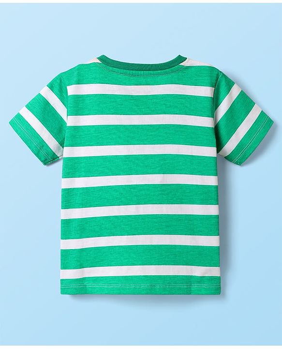 Babyhug Cotton Knit Half Sleeves T-shirt With Stripes & Animal Graphics Pack Of 3  - Light Green White & Orange