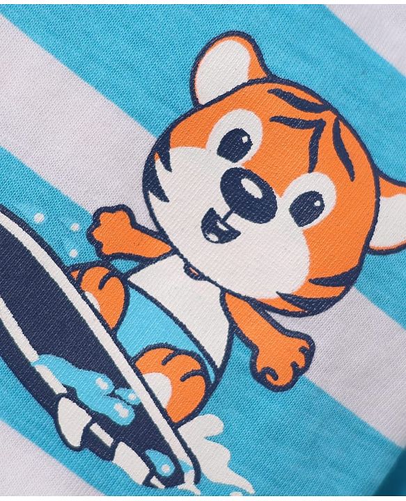 Babyhug Cotton Knit Half Sleeves T-shirt With Stripes & Beach Theme Graphics Pack Of 3  - Light Blue Navy Blue & Orange