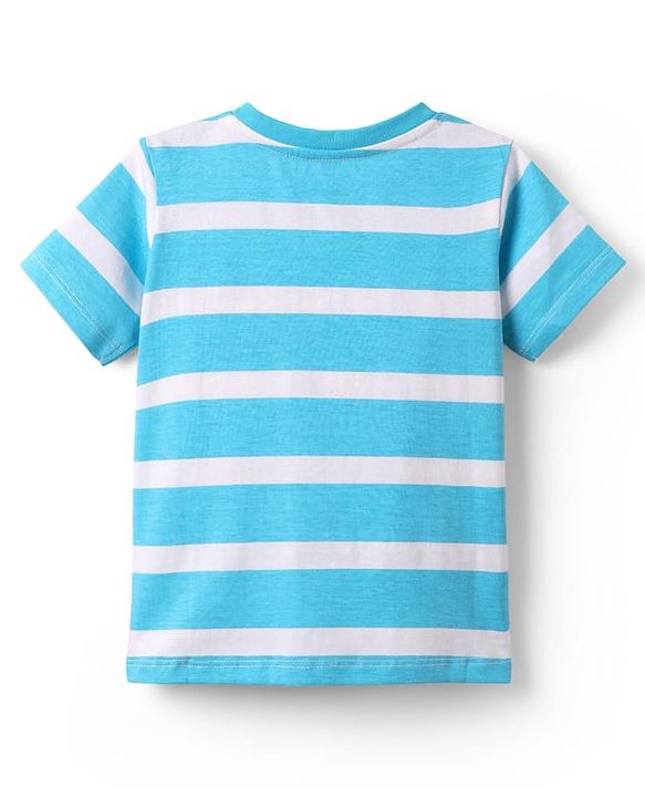 Babyhug Cotton Knit Half Sleeves T-shirt With Stripes & Beach Theme Graphics Pack Of 3  - Light Blue Navy Blue & Orange
