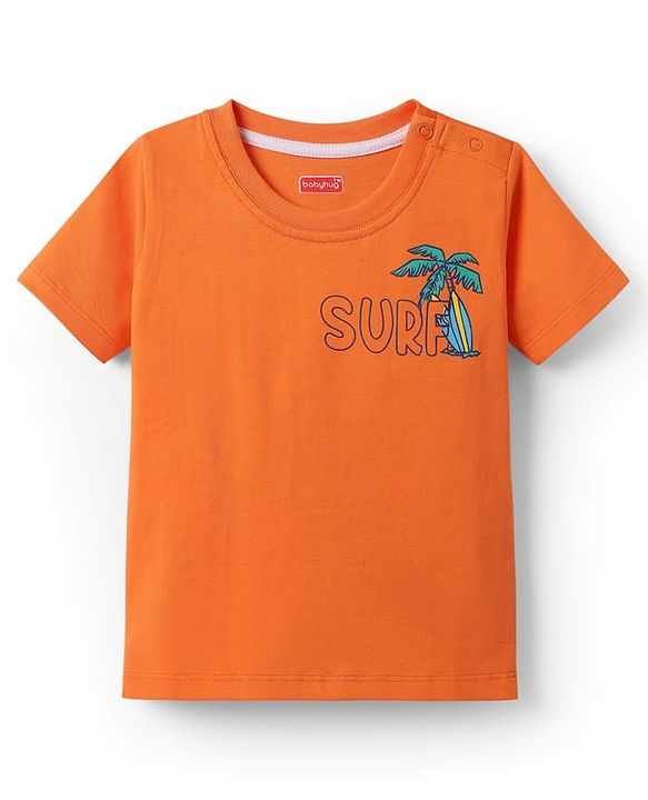 Babyhug Cotton Knit Half Sleeves T-shirt With Stripes & Beach Theme Graphics Pack Of 3  - Light Blue Navy Blue & Orange