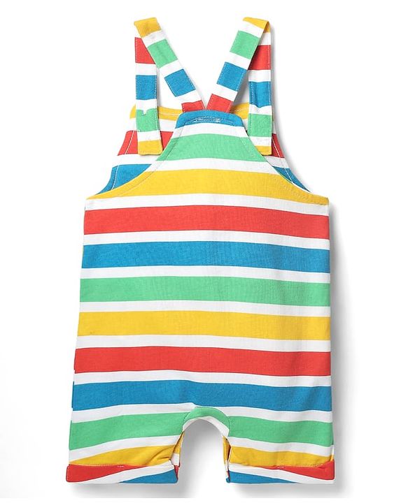 Babyhug Single Jersey Knit Striped Dungaree & Half Sleeves T-Shirt With  Teddy Bear Print - Red