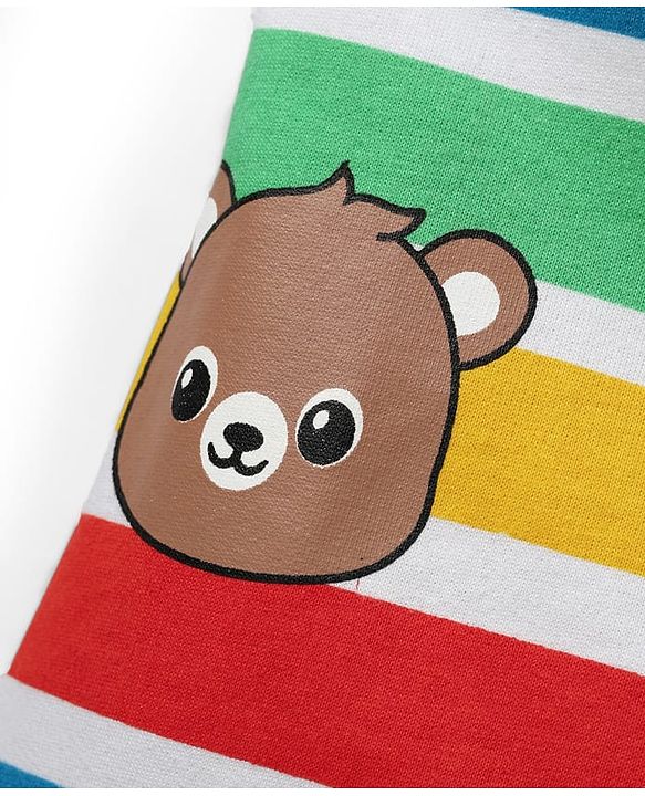 Babyhug Single Jersey Knit Striped Dungaree & Half Sleeves T-Shirt With  Teddy Bear Print - Red