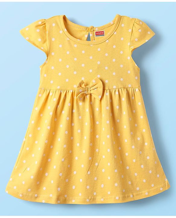 Babyhug Single Jersey Knit Cap Sleeves Frocks with Polka Dot & Floral Print Pack of 2 - Yellow & Green