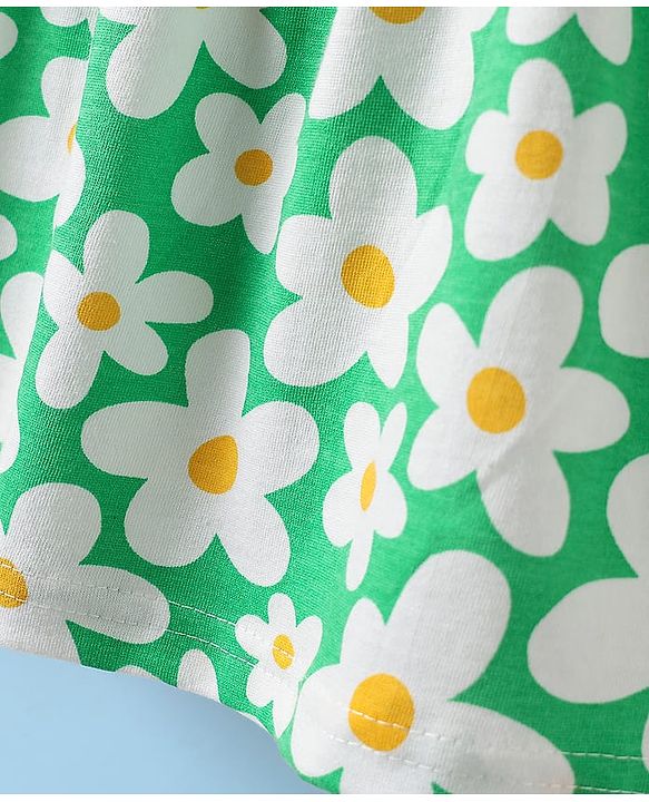 Babyhug Single Jersey Knit Cap Sleeves Frocks with Polka Dot & Floral Print Pack of 2 - Yellow & Green