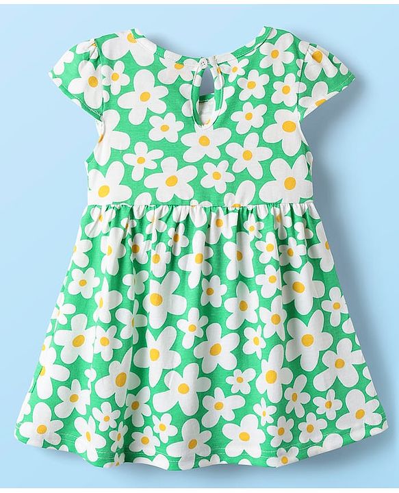 Babyhug Single Jersey Knit Cap Sleeves Frocks with Polka Dot & Floral Print Pack of 2 - Yellow & Green