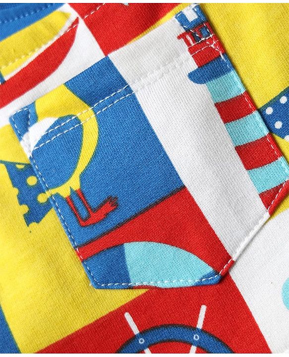 Babyhug Single Jersey Knit Half Sleeves T-Shirt & Dungaree with Nautical Print - Blue