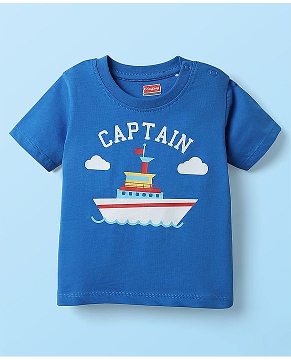 Babyhug Single Jersey Knit Half Sleeves T-Shirt & Dungaree with Nautical Print - Blue