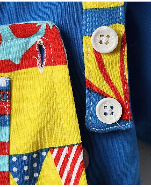 Babyhug Single Jersey Knit Half Sleeves T-Shirt & Dungaree with Nautical Print - Blue