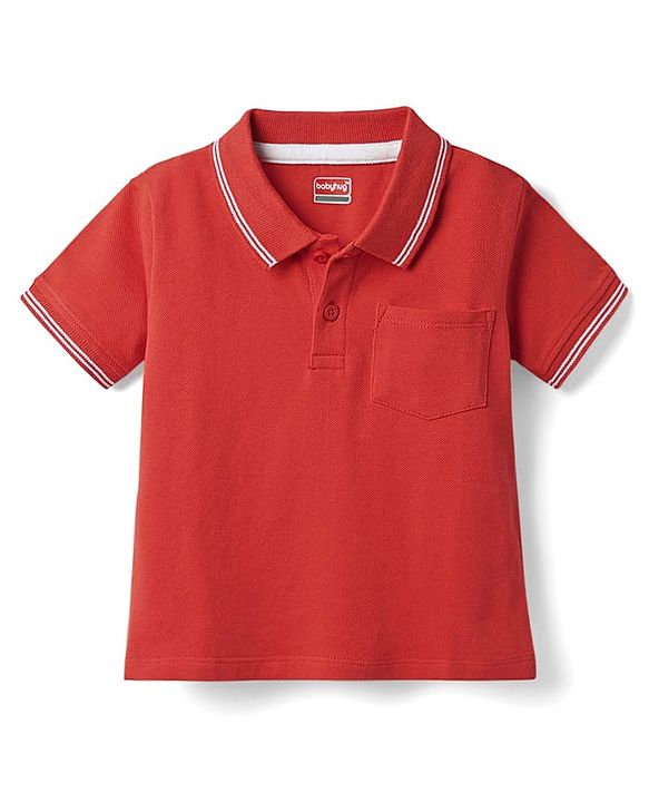 Babyhug Single Jersey Knit Half Sleeves Polo T-Shirt & Dungaree With Animal Print - Red & Blue