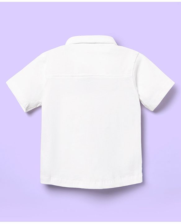 Babyhug Single Jersey Knit Half Sleeves Shirt & Shorts Set With Color Block Design - White & Blue
