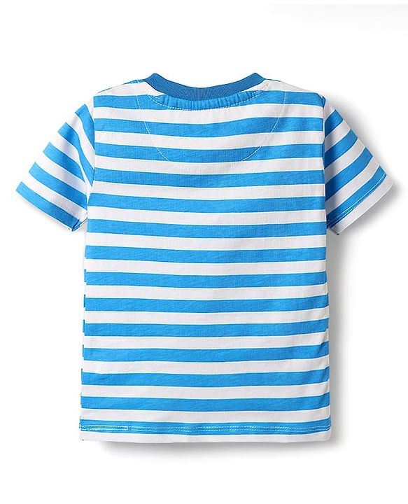 Babyhug Single Jersey Knit Half Sleeves Henley T-Shirt & Shorts Set with Tiger Print & Stripes - Yellow & Blue