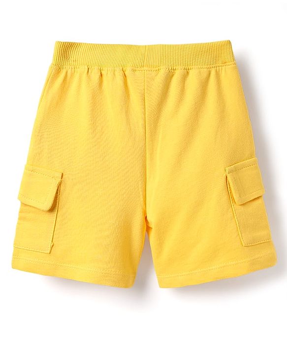Babyhug Single Jersey Knit Half Sleeves Henley T-Shirt & Shorts Set with Tiger Print & Stripes - Yellow & Blue