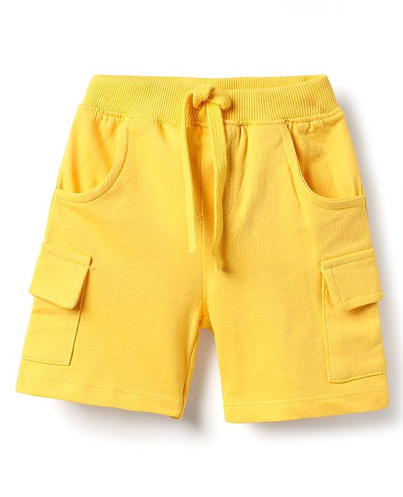 Babyhug Single Jersey Knit Half Sleeves Henley T-Shirt & Shorts Set with Tiger Print & Stripes - Yellow & Blue