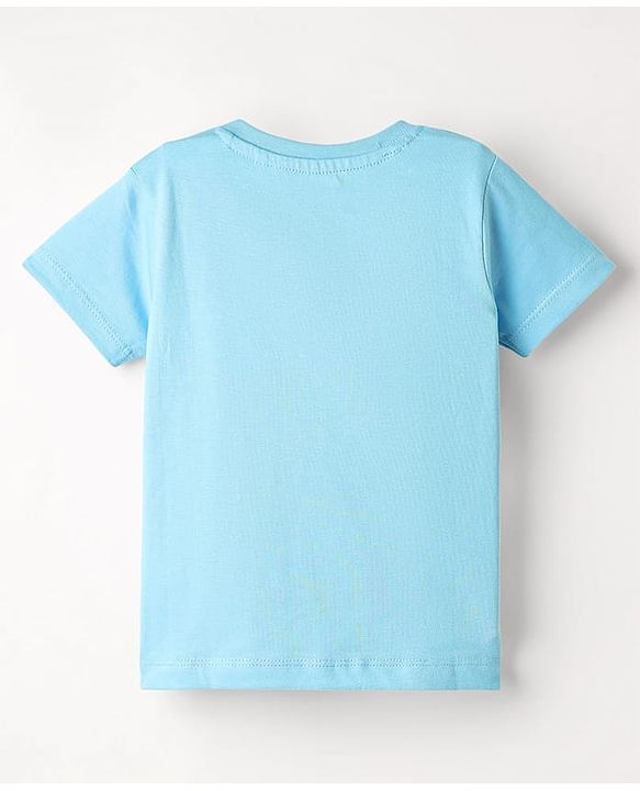 Babyhug Single Jersey Knit Half Sleeves T-Shirt & Dungaree with Beach Print - Light Blue