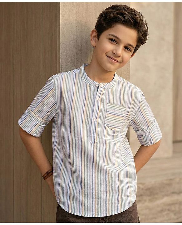 Pine Kids Cotton Woven Full Sleeves Shirt With Stripes - Multicolour