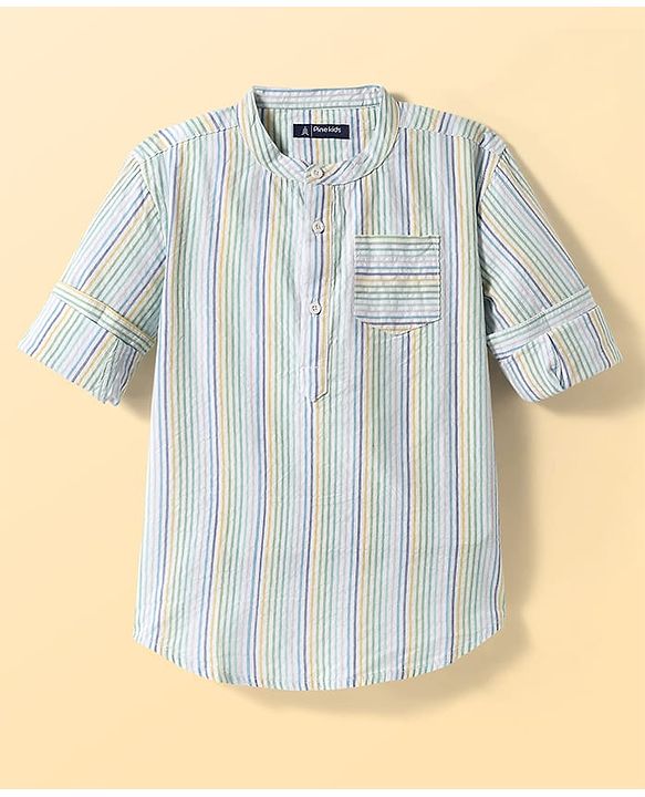 Pine Kids Cotton Woven Full Sleeves Shirt With Stripes - Multicolour