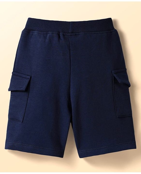 Babyhug Single Jersey Knit Half Sleeves Polo T-Shirt & Shorts With Beach Theme Print - Navy Blue