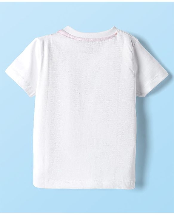 Babyhug Single Jersey Knit Half Sleeves T-Shirt & Dungree With Tropical & Text Print - White