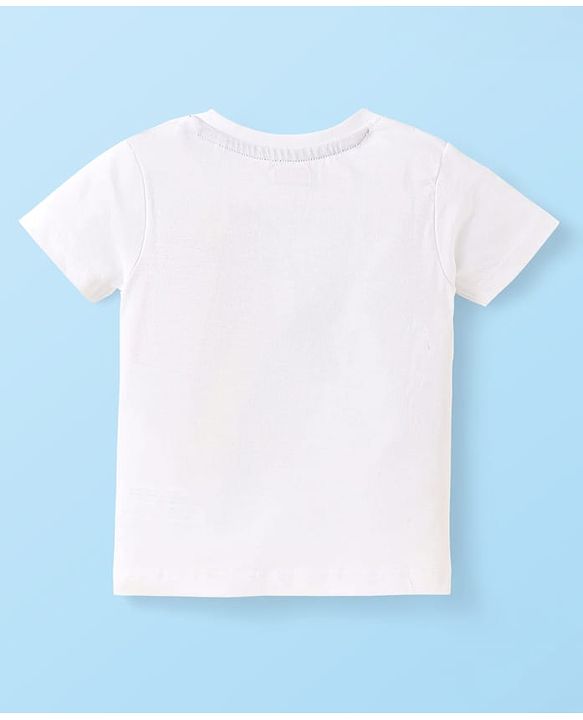 Babyhug Single Jersey Knit Beach Theme Printed Dungaree & Half Sleeves T-Shirt - White