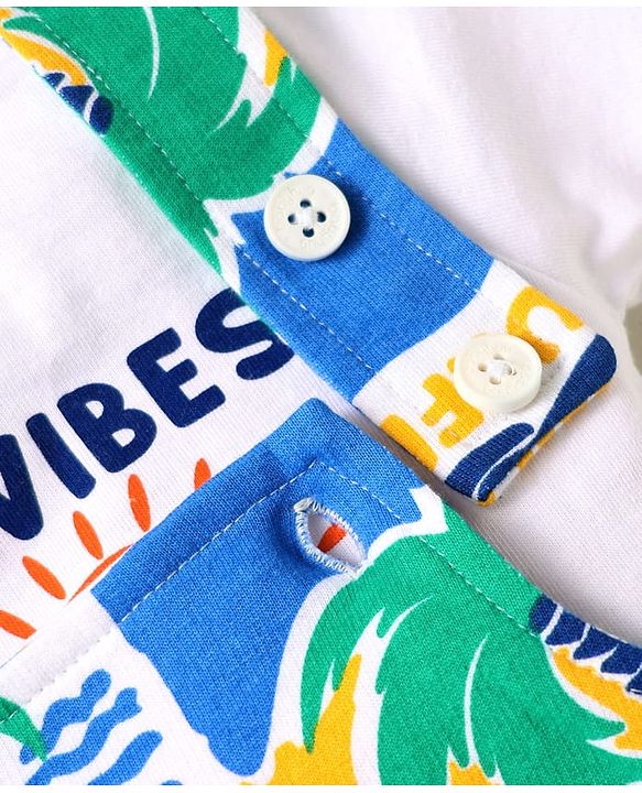 Babyhug Single Jersey Knit Beach Theme Printed Dungaree & Half Sleeves T-Shirt - White