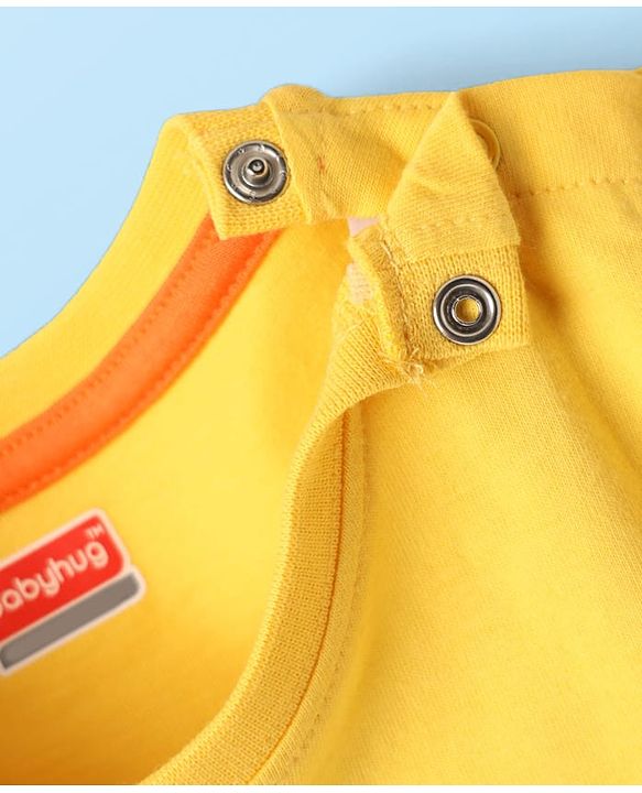 Babyhug Single Jersey Knit Ship Printed Dungaree Half Sleeves Inner Tee - Yellow