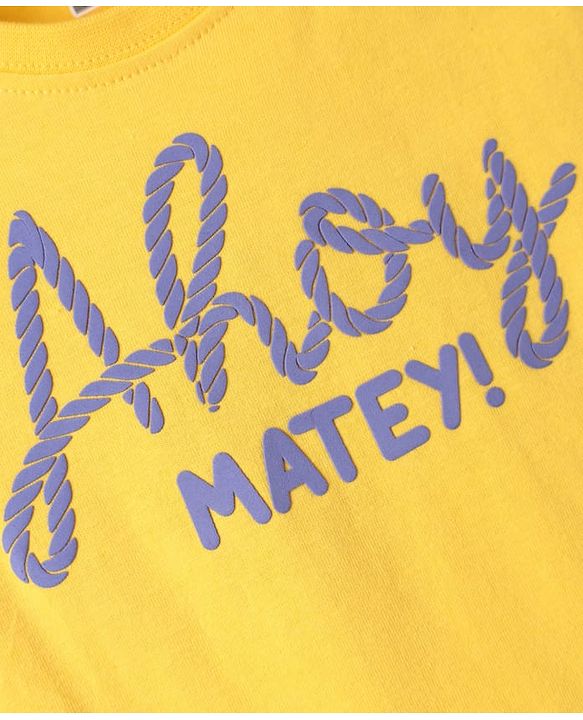 Babyhug Single Jersey Knit Ship Printed Dungaree Half Sleeves Inner Tee - Yellow