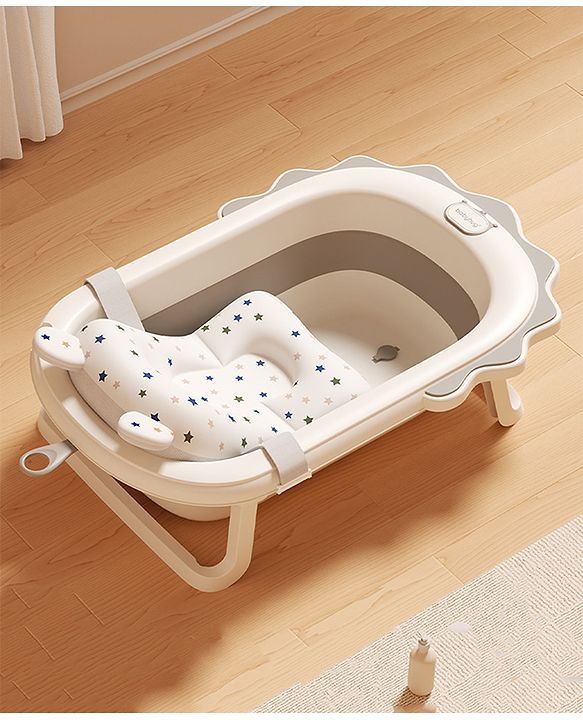 Babyhug Foldable Bathtub with Printed Cushion - Grey