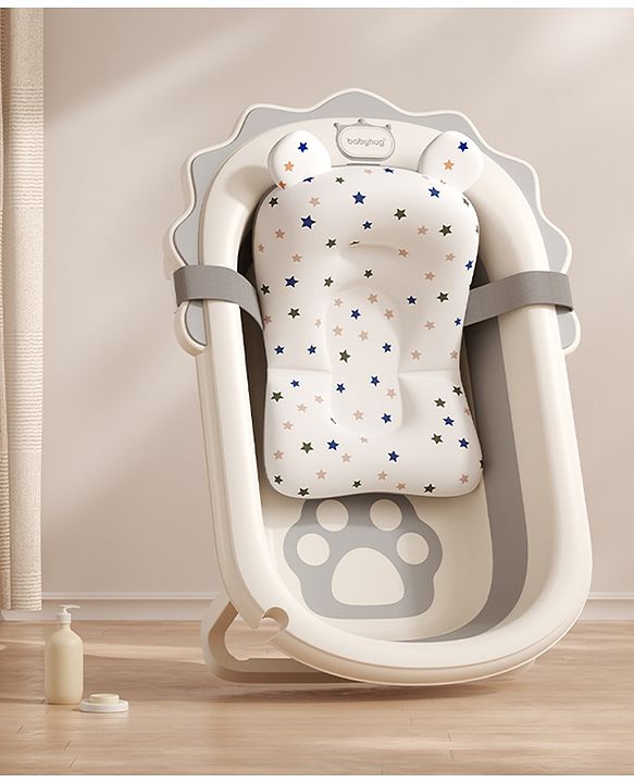 Babyhug Foldable Bathtub with Printed Cushion - Grey