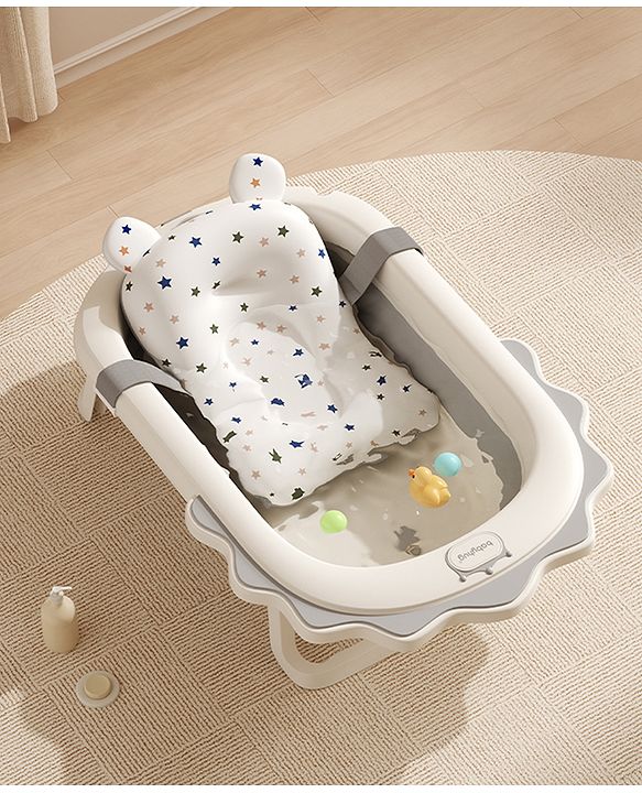 Babyhug Foldable Bathtub with Printed Cushion - Grey