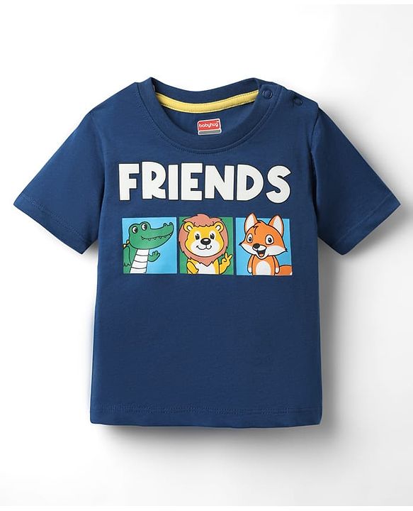 Babyhug Single Jersey Knit Half Sleeves T-Shirt & Shorts Set With Animal Print - Blue & Yellow
