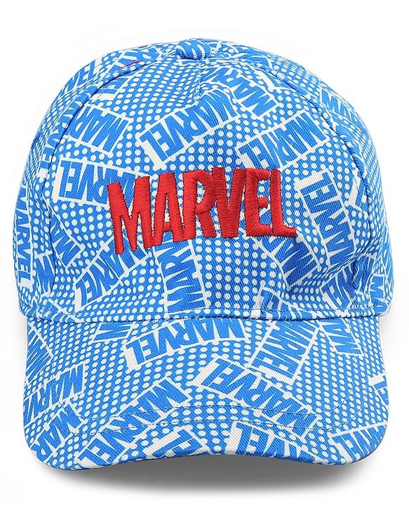 Pine Kids Marvel Cotton Woven Summer Cap with Avengers Print & Badge Detailing Light Blue - Diameter 53 cm