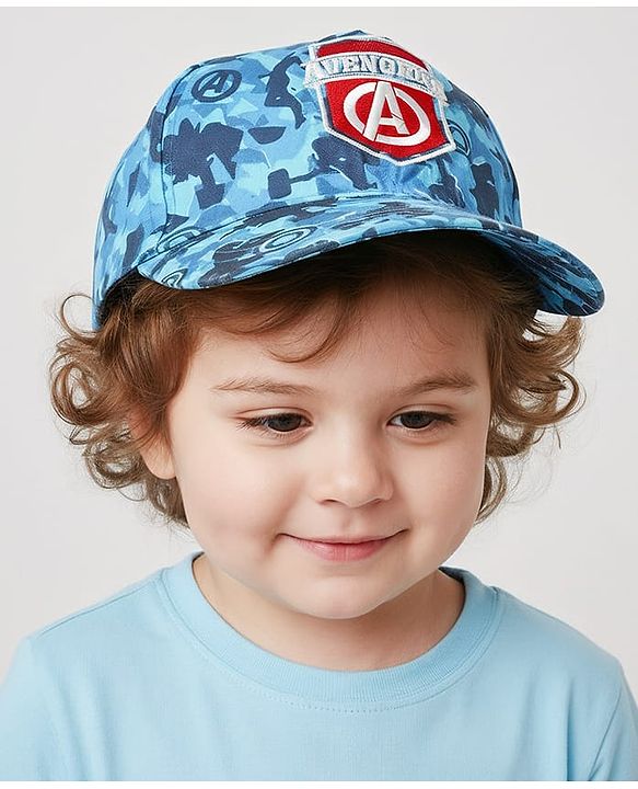 Pine kids Marvel Cotton Woven Cap With Avengers Print Blue - Diameter 19 cm