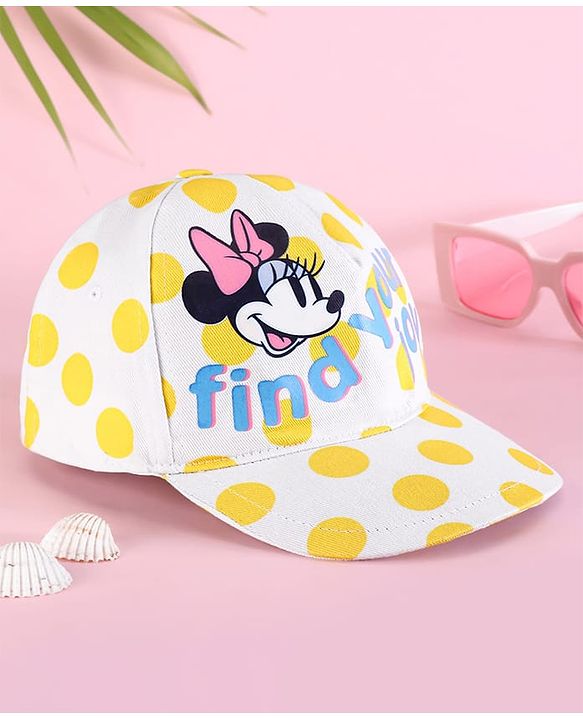 Pine Kids Disney Summer Caps with Minnie Mouse Graphics & Polka Dot Print Yellow & White - Diameter 52.5 cm