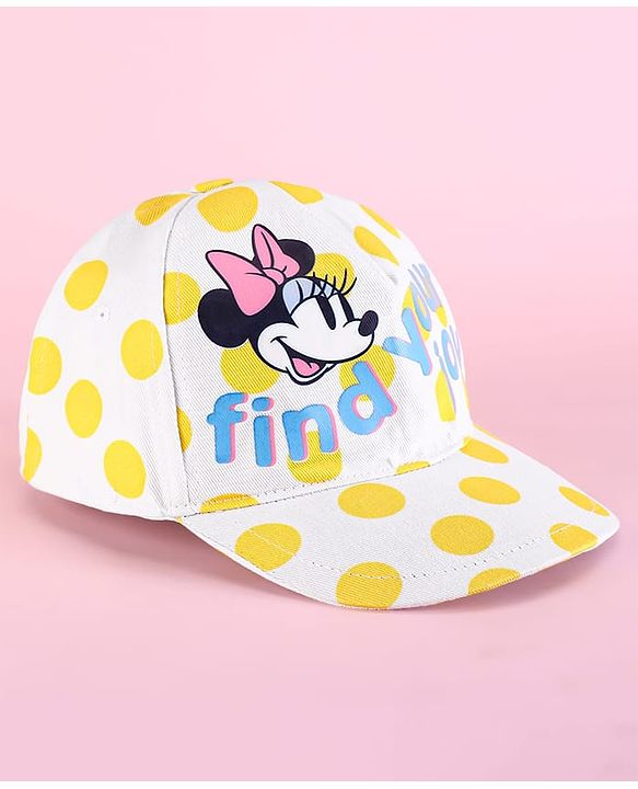 Pine Kids Disney Summer Caps with Minnie Mouse Graphics & Polka Dot Print Yellow & White - Diameter 52.5 cm