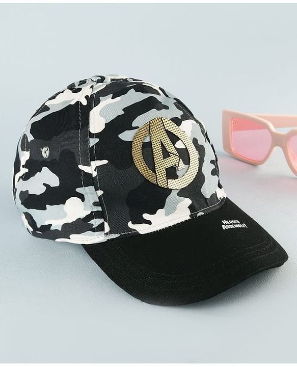 Pine Kids Marvel 100% Cotton Summer Cap With Avengers Print Black - Circumference 54 cm