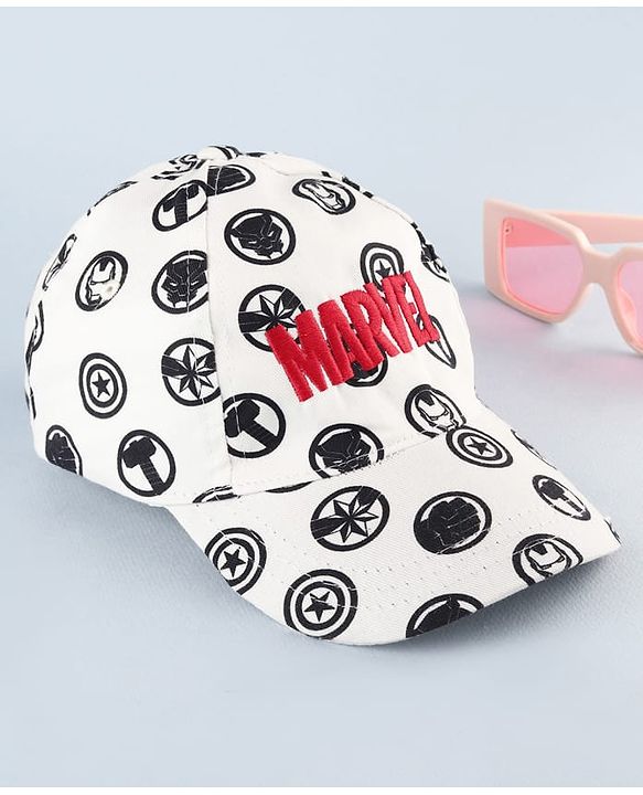 Pine Kids Marvel 100% Cotton Summer Cap With Avengers Print White - Circumference 52 cm
