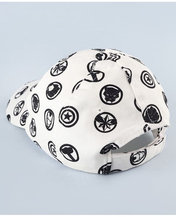 Pine Kids Marvel 100% Cotton Summer Cap With Avengers Print White - Circumference 52 cm