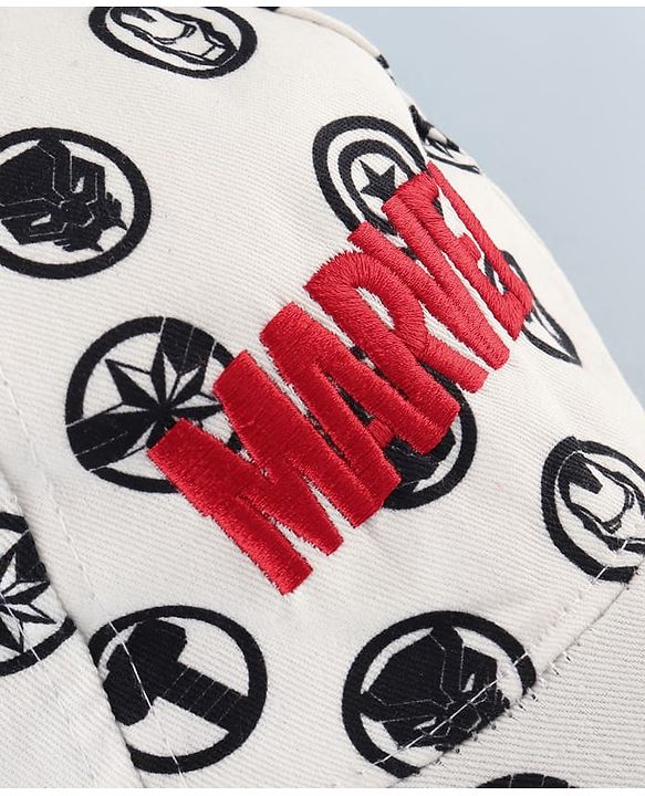 Pine Kids Marvel 100% Cotton Summer Cap With Avengers Print White - Circumference 52 cm