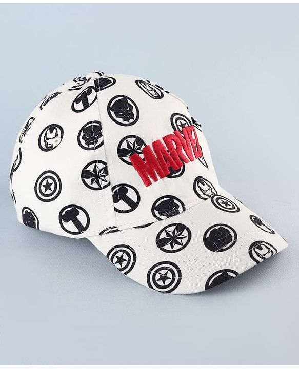 Pine Kids Marvel 100% Cotton Summer Cap With Avengers Print White - Circumference 52 cm