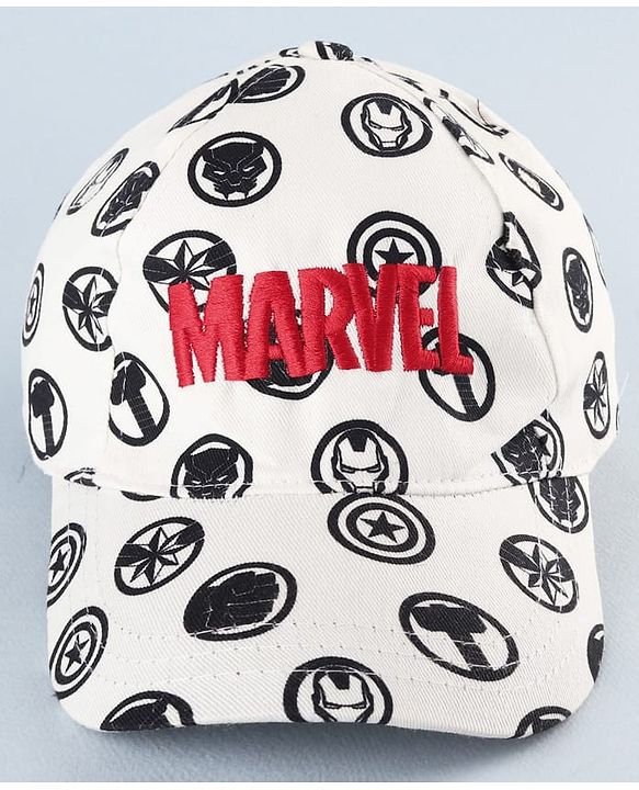 Pine Kids Marvel 100% Cotton Summer Cap With Avengers Print White - Circumference 52 cm