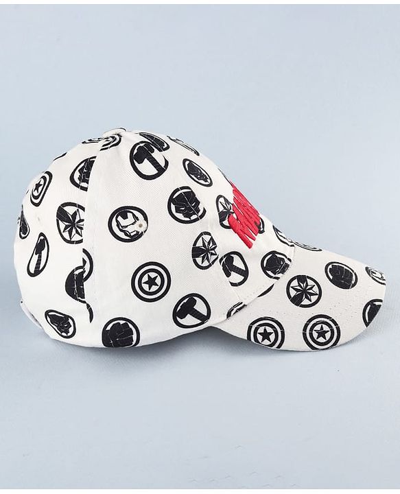 Pine Kids Marvel 100% Cotton Summer Cap With Avengers Print White - Circumference 52 cm