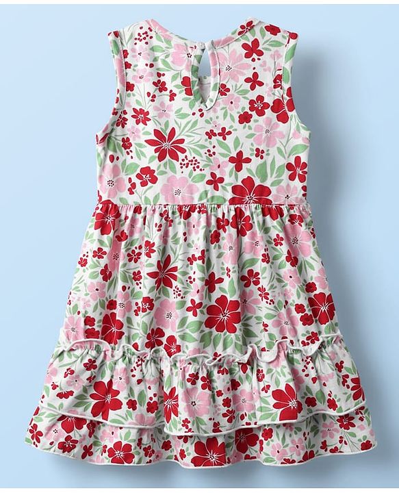 Babyhug Single Jersey Knit Sleeveless Frock With Floral Print - White