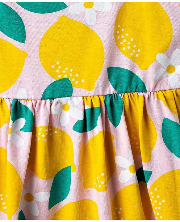 Babyhug Single Jersey Knit Sleeveless Frock with Lemon Print - Yellow