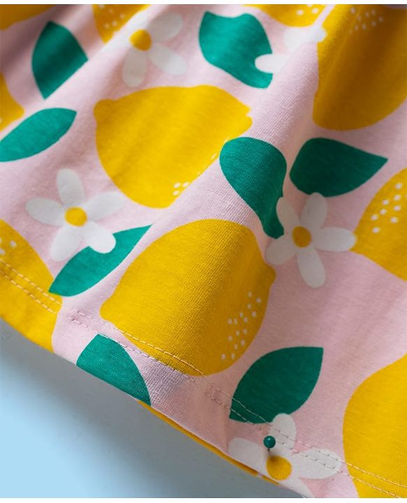 Babyhug Single Jersey Knit Sleeveless Frock with Lemon Print - Yellow