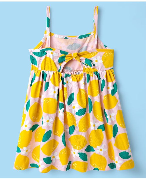 Babyhug Single Jersey Knit Sleeveless Frock with Lemon Print - Yellow